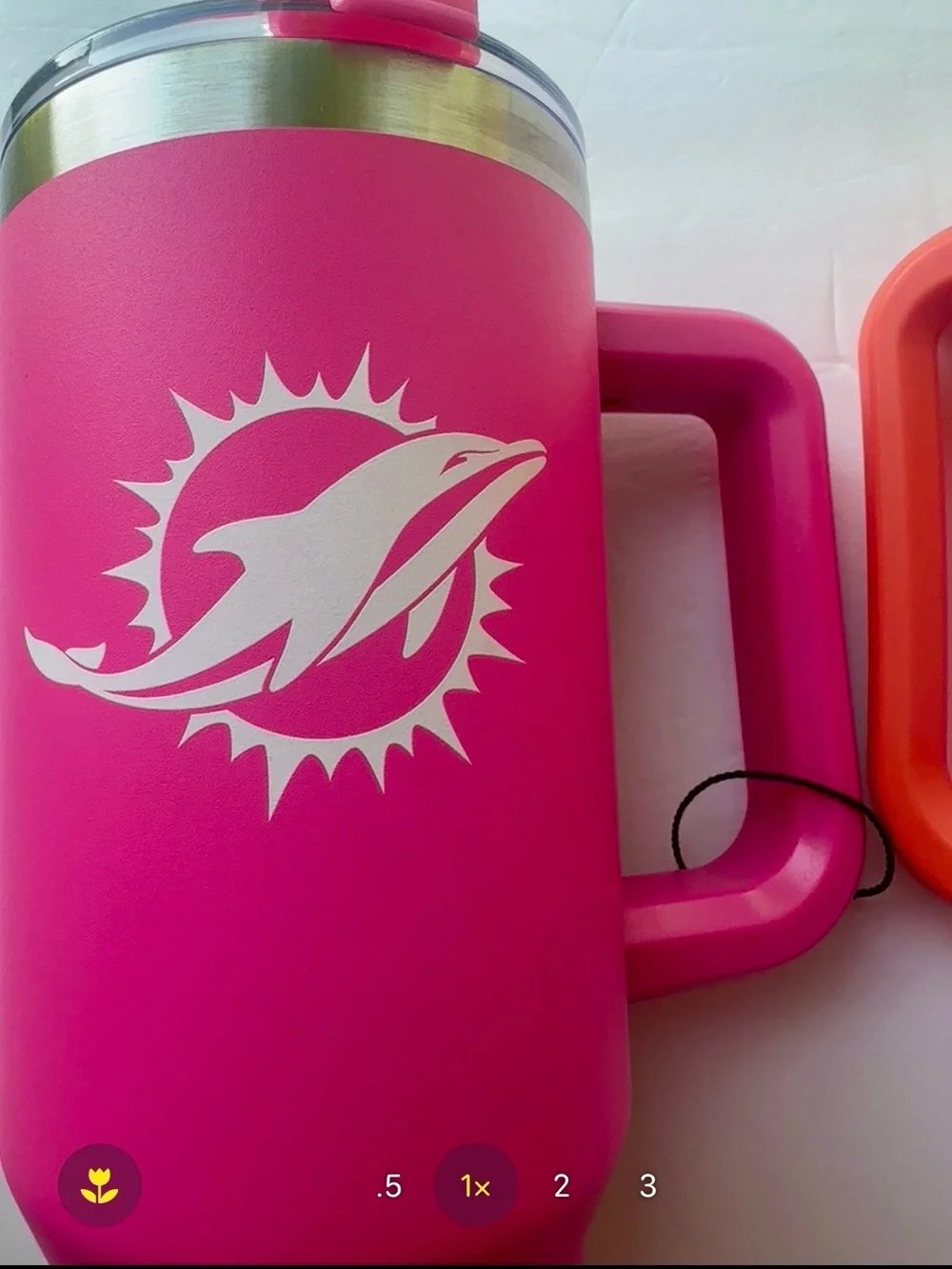 His & Hers Miami Dolphins large Insulated Travel Tumbler Mugs Pink and Orange
